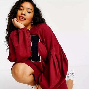 ASOS DESIGN Curve OVERSIZED Balloon Sleeve Sweat Mini Dress with Letter Graphic